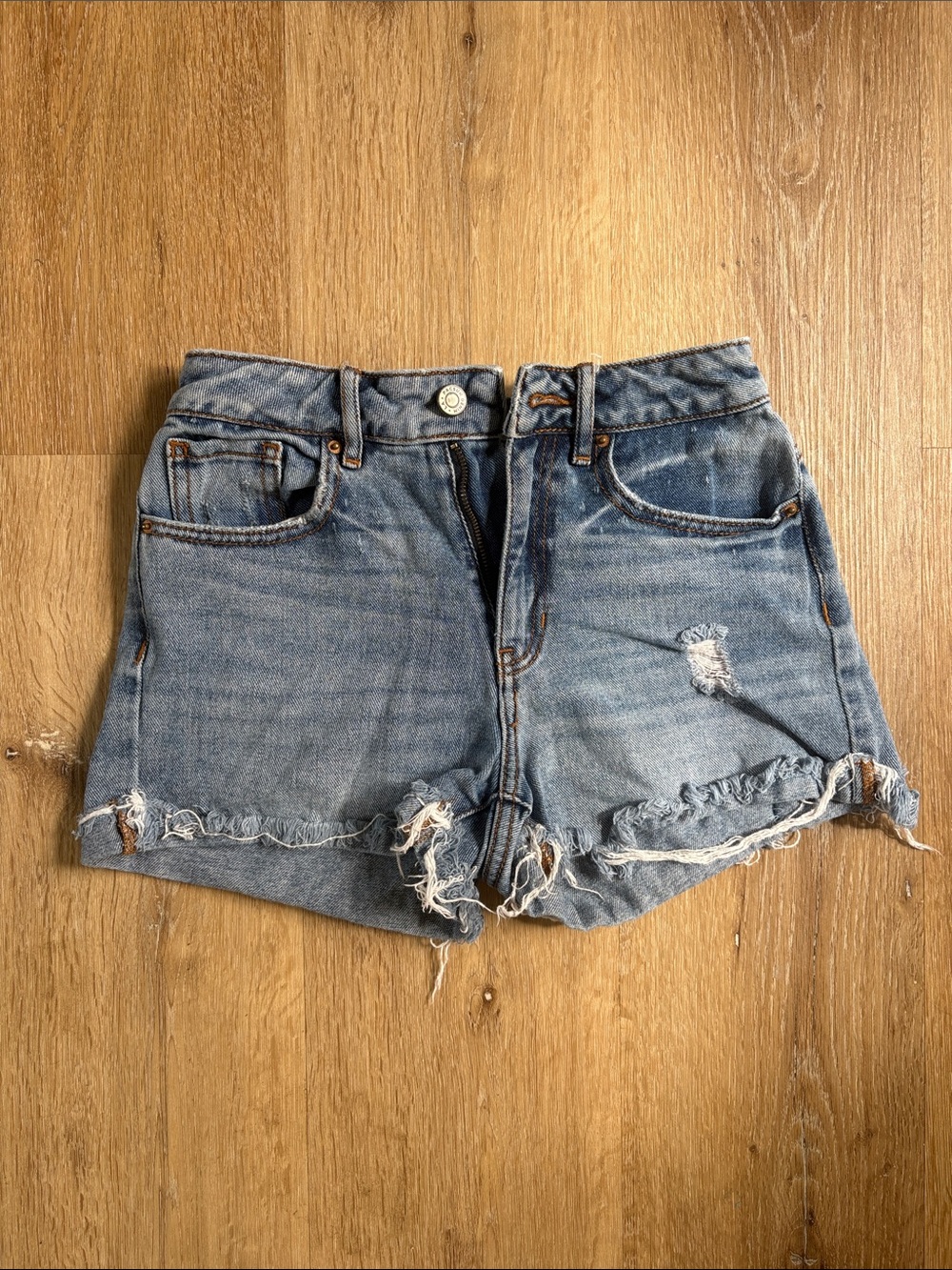 PacSun Blue Distressed Frayed Denim Jean Mom Shorts